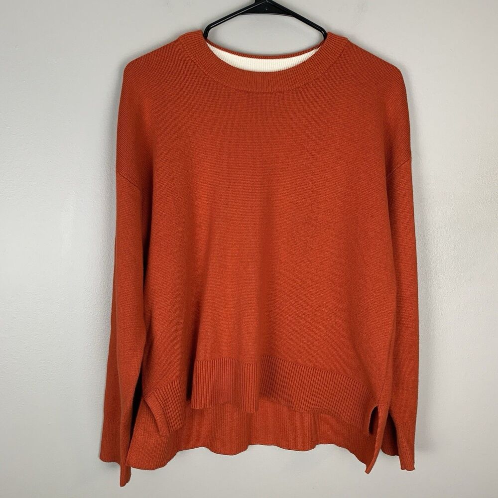 L.L. Bean Womens M Wicked Soft Sweater Cotton Cashmere Orange Pullover Crewneck